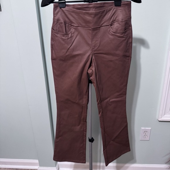 Belle by Kim Gravel Pants - Belle by Kim Gravel Women's Pants Size 8P Petite Rebellious Coated  Brown Flare